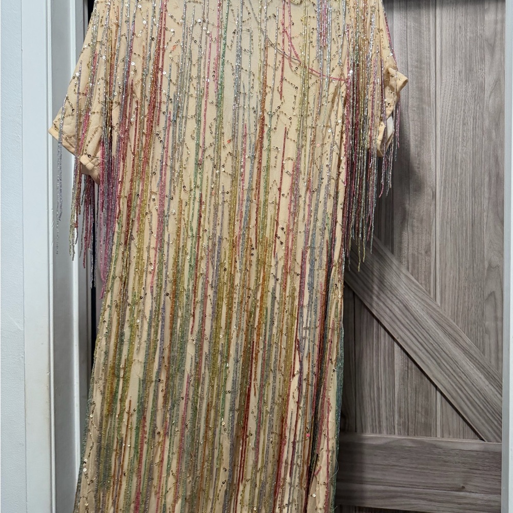 Nasty Gal Cream Beaded Fringe Dress with Multicolor Strands